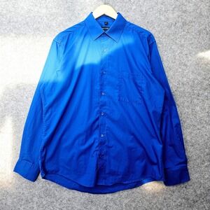 Royal Blue Dress Shirt Mens Large 16 34 PIERRE CARDIN Slim Work Business‎ Bright